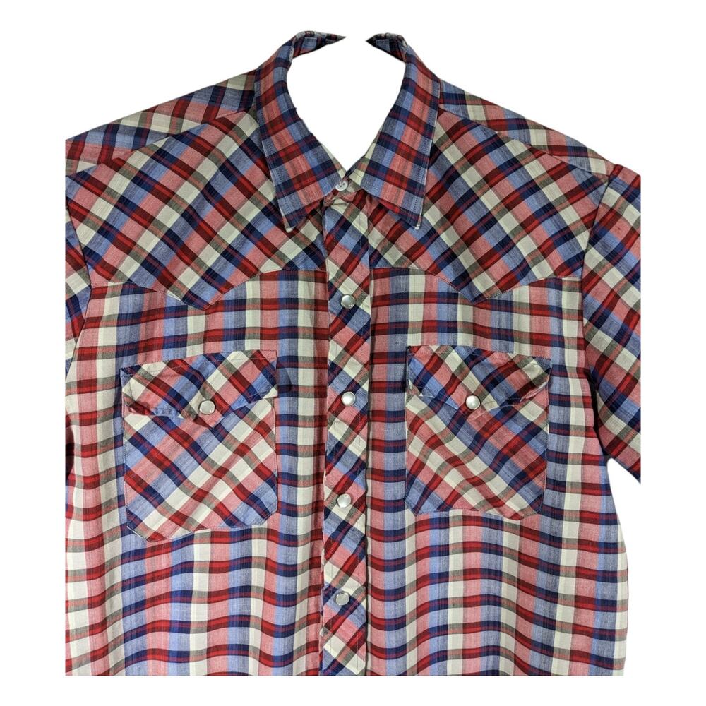 Western Bronco Short Sleeve Shirt Red White Blue America USA Mens Medium